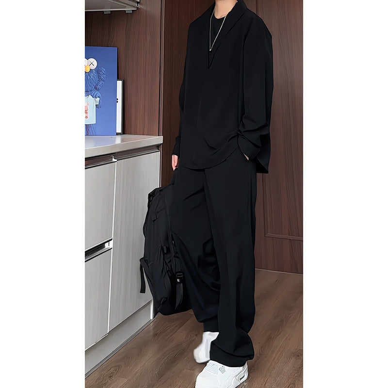 Long Sleeve POLO Shirt Trousers Suit Men's Casual