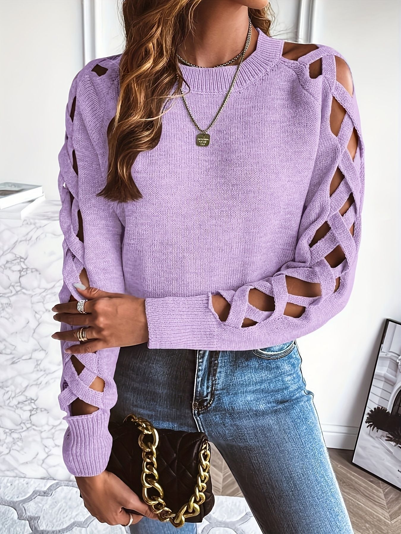 Women's Hollow Sweater Sweater Top Thin Spring Autumn Underwear Bottoming Shirt