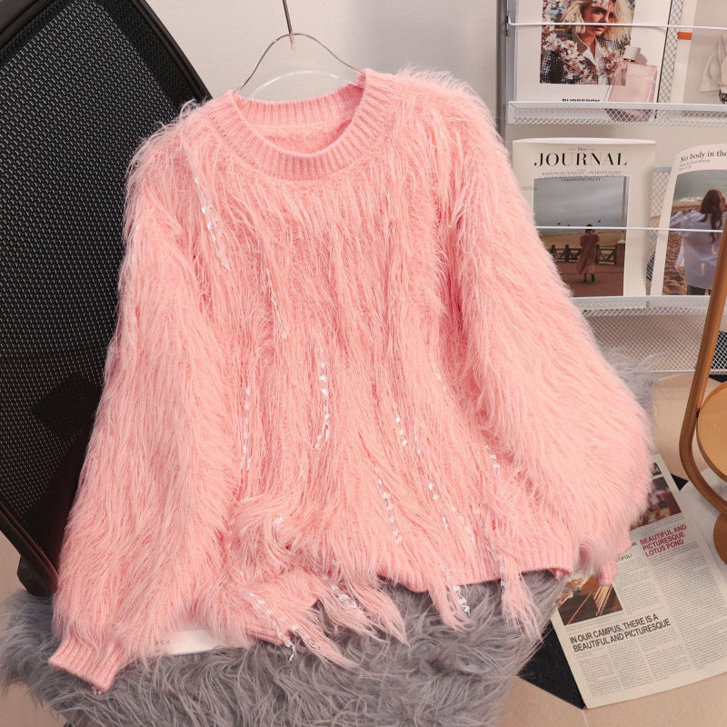 Women's Solid Color Short Tassel Fashionable All-matching Sweater