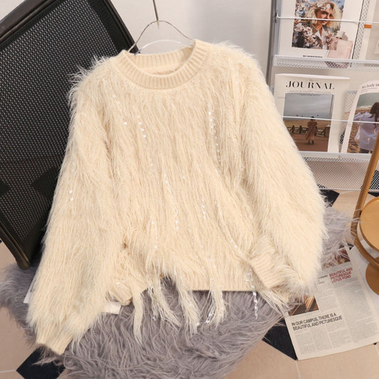 Women's Solid Color Short Tassel Fashionable All-matching Sweater