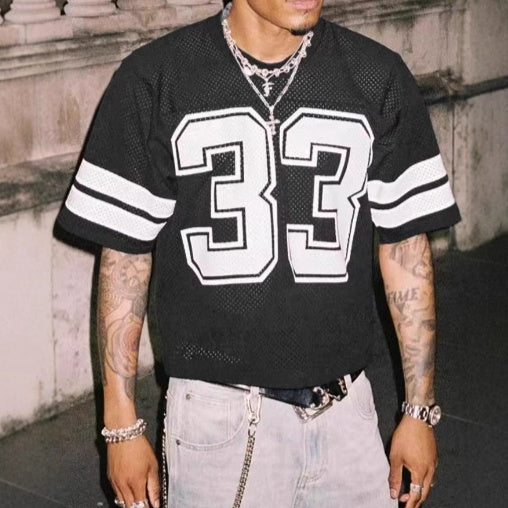 Summer Men's Mesh Sports Jersey T-shirt Round Neck Loose Fashion Street Wear Hip Hop Style Short Sleeve