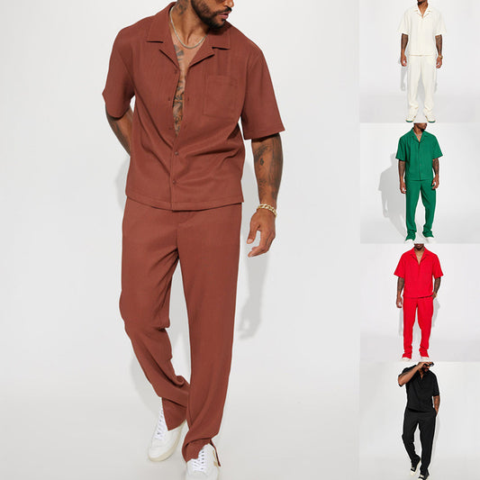 New Casual Loose Lapels Short-sleeved Trousers Trendy Men's Suit